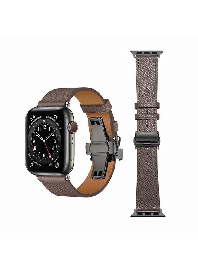 Perfii Genuine Leather Replacement Band for Apple Watch Series 1/2/3/4/5/6/SE 38/40mm Grey - Image 1