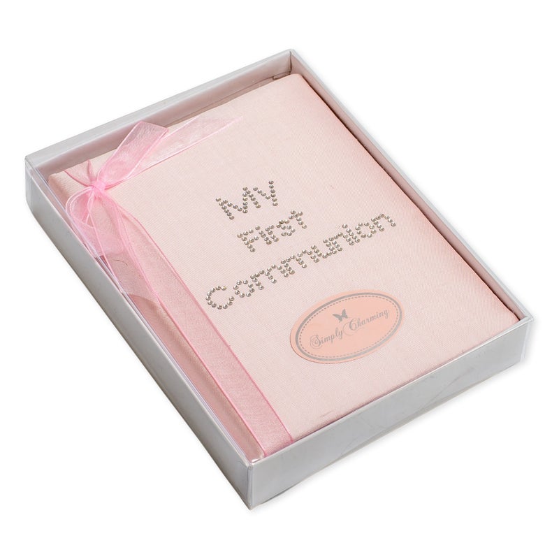 Simply Charming My First Communion Pink Silk 4x6 Photo Album with Bow - Image 2