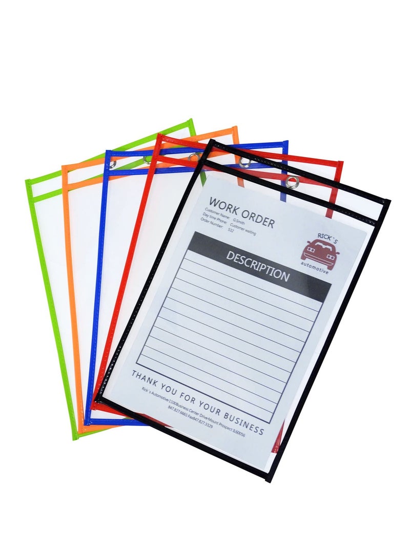 KASTWAVE Reusable Dry Erase Sleeves, Work Ticket Holder Dry Erase Pockets 5 Pack Ideal for Home Study, School & Office, Shop Ticket Holders for Teacher Supplies Clear Dry Erase Pocket 9" x 12"  - Image 1
