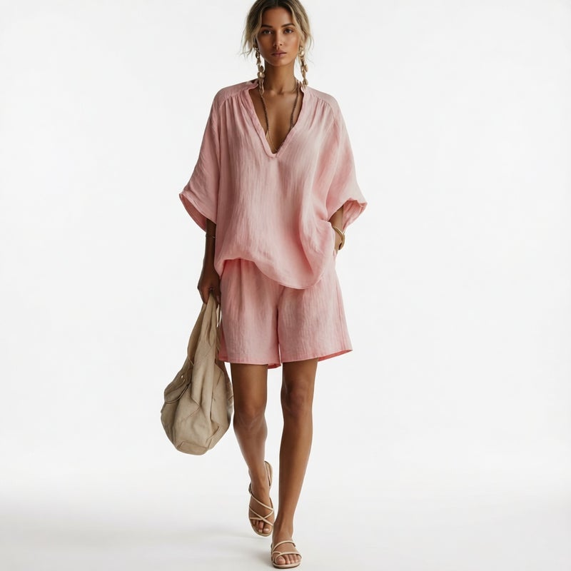 Women's Casual Two-Piece V-Neck Loungewear Set