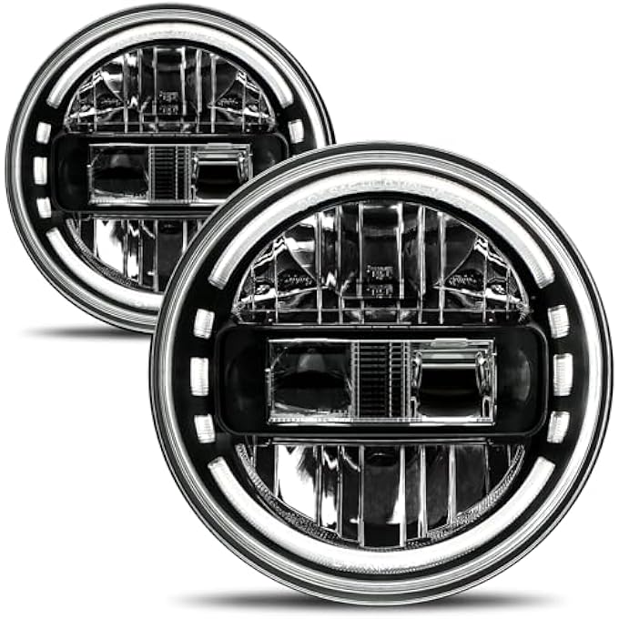 AUDEXEN 7 Inch Led Headlights Dot Approved Round Headlight With Drl Low Beam And High Beam Compatible With Jeep Wrangler Jk Jku Lj Cj Tj 19972018 Headlamps  Exclusive Patent Black - Image 2