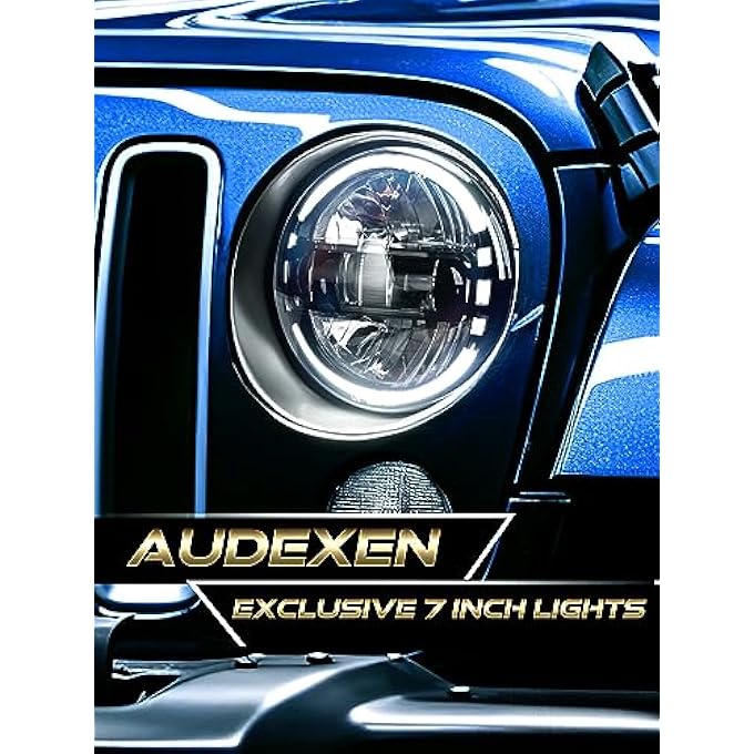 AUDEXEN 7 Inch Led Headlights Dot Approved Round Headlight With Drl Low Beam And High Beam Compatible With Jeep Wrangler Jk Jku Lj Cj Tj 19972018 Headlamps  Exclusive Patent Black - Image 3