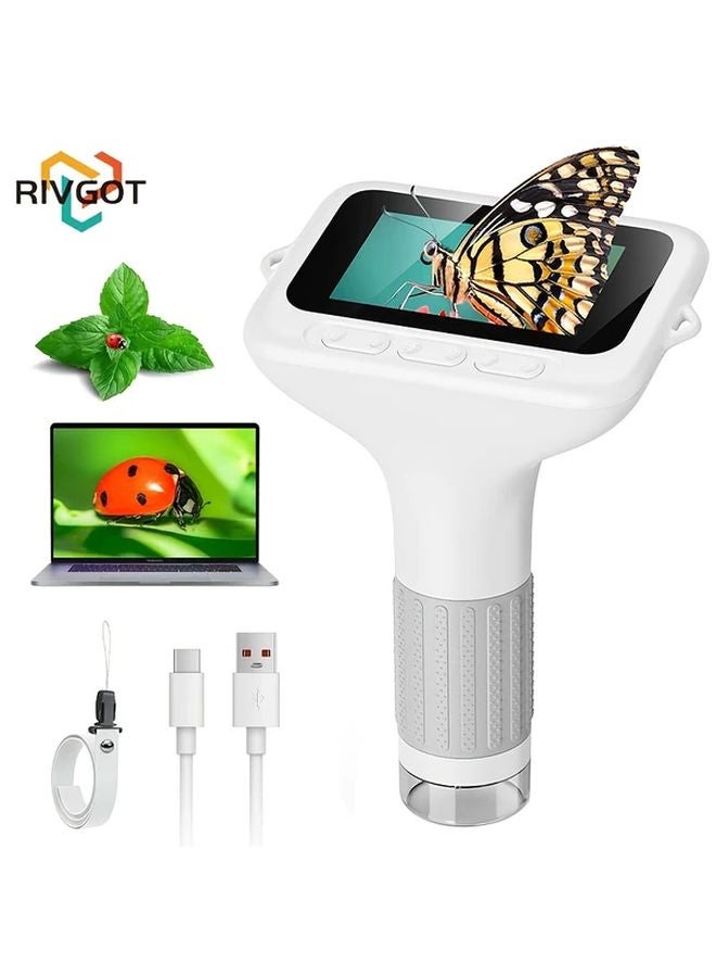 White 3 Inch IPS HD Screen 1000x Magnifying Handheld Digital Magnifier USB Microscope Camera For PC Kids Educational Gift - Image 1