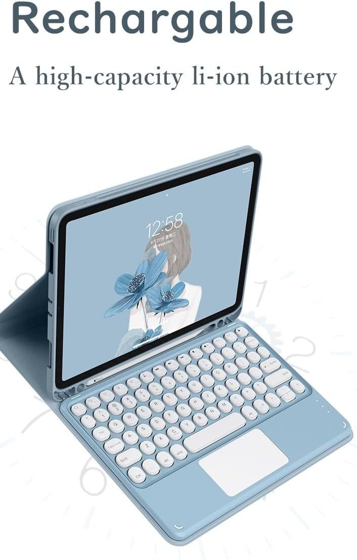 HENGHUI حقيبة لوحة مفاتيح لمس ملونة HENGHUI لأجهزة iPad الجيل السادس والخامس وآير 2 وبرو 9.7 مع ماوس بلوتوث ولوحة مفاتيح دائرية لطيفة مع لوحة لمس ولوحة تتبع قابلة للفصل لأجهزة iPad 6 وiPad 5 (iPad5/6/Air2/Pro9.7، وردي) - Image 4