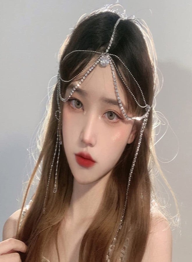 Wiwpar Rhinestone Head Chain Hair Headpiece Multi Layer Chain Dangle Drop Forehead Headband for Women Girls - Image 2