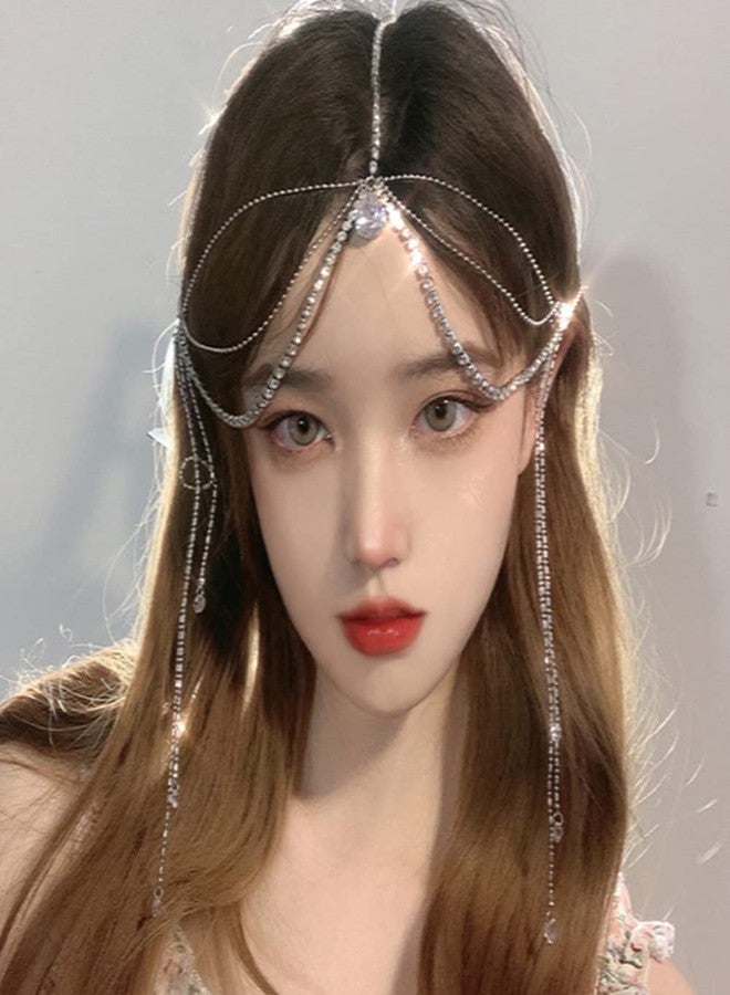 Wiwpar Rhinestone Head Chain Hair Headpiece Multi Layer Chain Dangle Drop Forehead Headband for Women Girls - Image 1