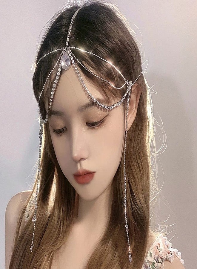 Wiwpar Rhinestone Head Chain Hair Headpiece Multi Layer Chain Dangle Drop Forehead Headband for Women Girls - Image 3