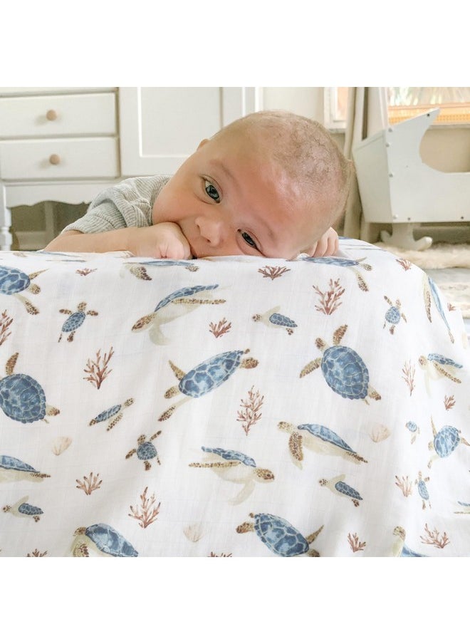 LifeTree Muslin Swaddle Blankets Neutral, Baby Swaddling Wrap Nursery Receiving Blanket For Boys & Girls, Soft 70% Viscose From Bamboo And 30% Cotton, Large 47 X 47 Inches, Sea Turtle & Solid Colors  - Image 3