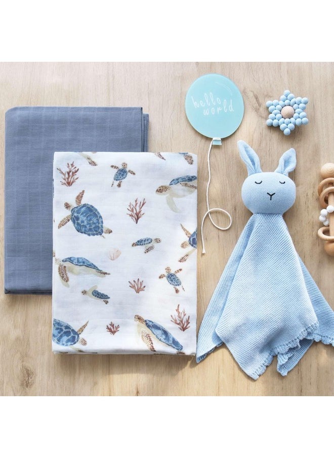 LifeTree Muslin Swaddle Blankets Neutral, Baby Swaddling Wrap Nursery Receiving Blanket For Boys & Girls, Soft 70% Viscose From Bamboo And 30% Cotton, Large 47 X 47 Inches, Sea Turtle & Solid Colors  - Image 5