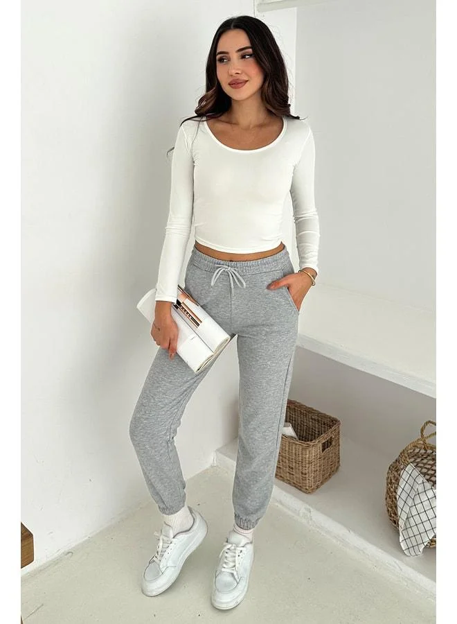 Noa Noa Women's Lace-Up Jogger Pants & Sweatpants - Sporty & Energetic Style - Gray (L)