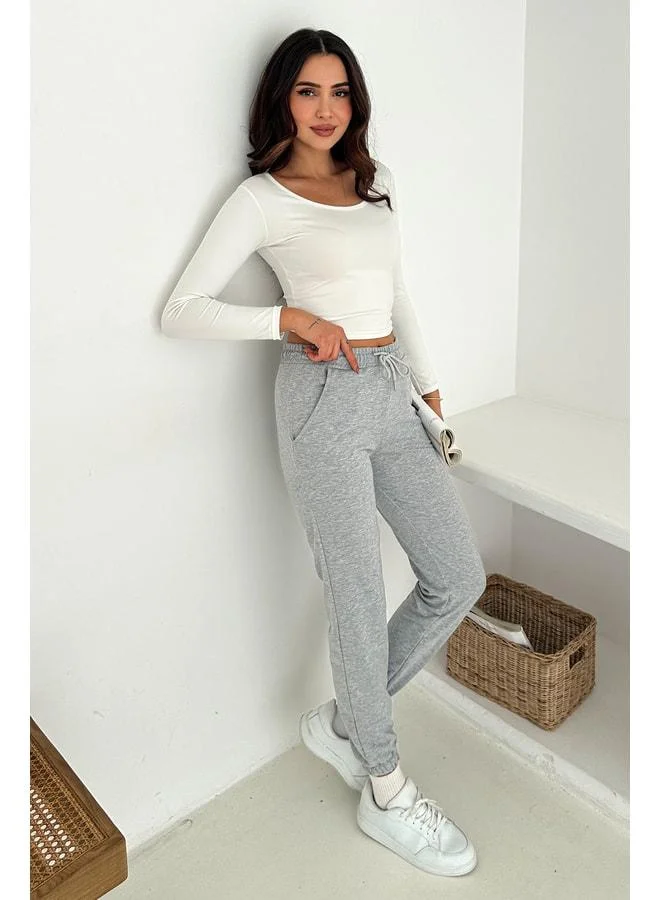Noa Noa Women's Lace-Up Jogger Pants & Sweatpants - Sporty & Energetic Style - Gray (L)