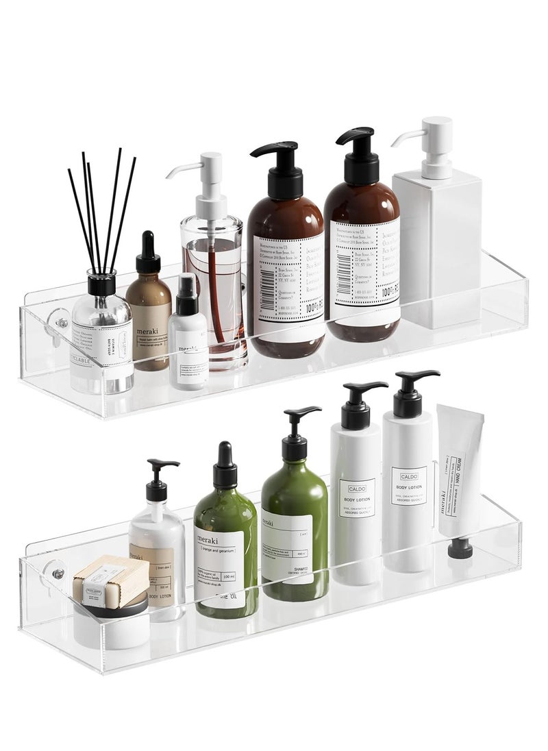JOGAMS 2 Pcs Acrylic Shelves for Bathroom Wall with Adhesive and No Drilling 15 Inch Room Decor and Wall Storage Organizer Lego Action Figure Collectibles Makeup Perfume Invisible Bookshelf  - Image 1