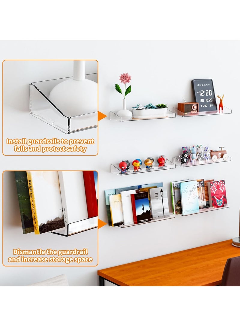 JOGAMS 2 Pcs Acrylic Shelves for Bathroom Wall with Adhesive and No Drilling 15 Inch Room Decor and Wall Storage Organizer Lego Action Figure Collectibles Makeup Perfume Invisible Bookshelf  - Image 5