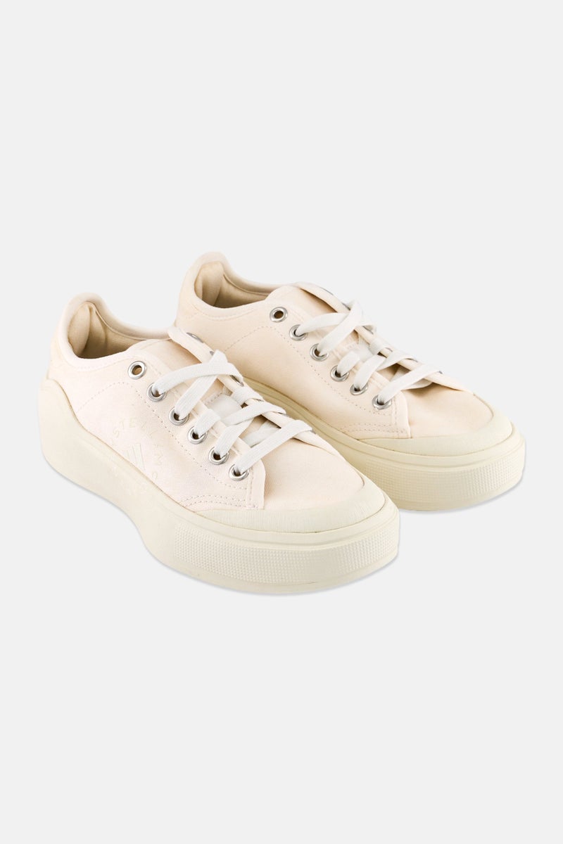 Adidas Adidas by Stella McCartney Kids Girl aSMC Court Cotton Lace Up Outdoor Shoes, Off White - Image 1