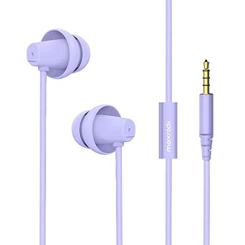 MAXROCK (TM Total Soft Silicon Headphones with Mic Sleep Travel Choice for Cellphones Tablets and 3.5mm Jack (Violet) - Image 1