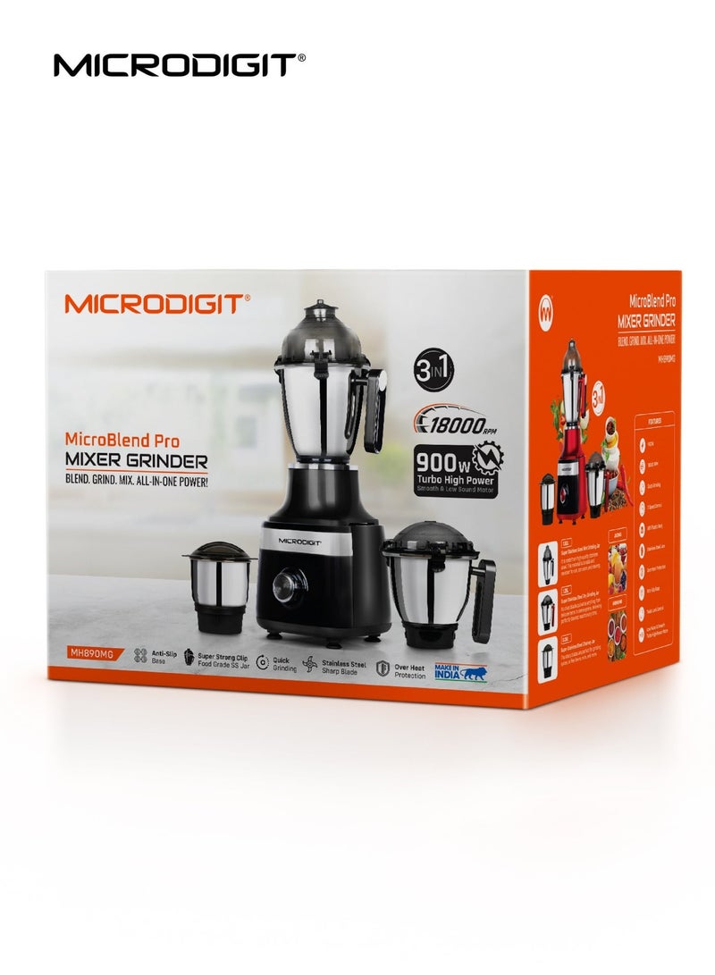 Microdigit 900w Turbo High Power 3-in-1 Microblend pro mixer grinder &juicer Blender made in india 1.5 L MH890MG Black - Image 5