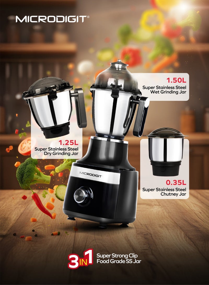 Microdigit 900w Turbo High Power 3-in-1 Microblend pro mixer grinder &juicer Blender made in india 1.5 L MH890MG Black - Image 3