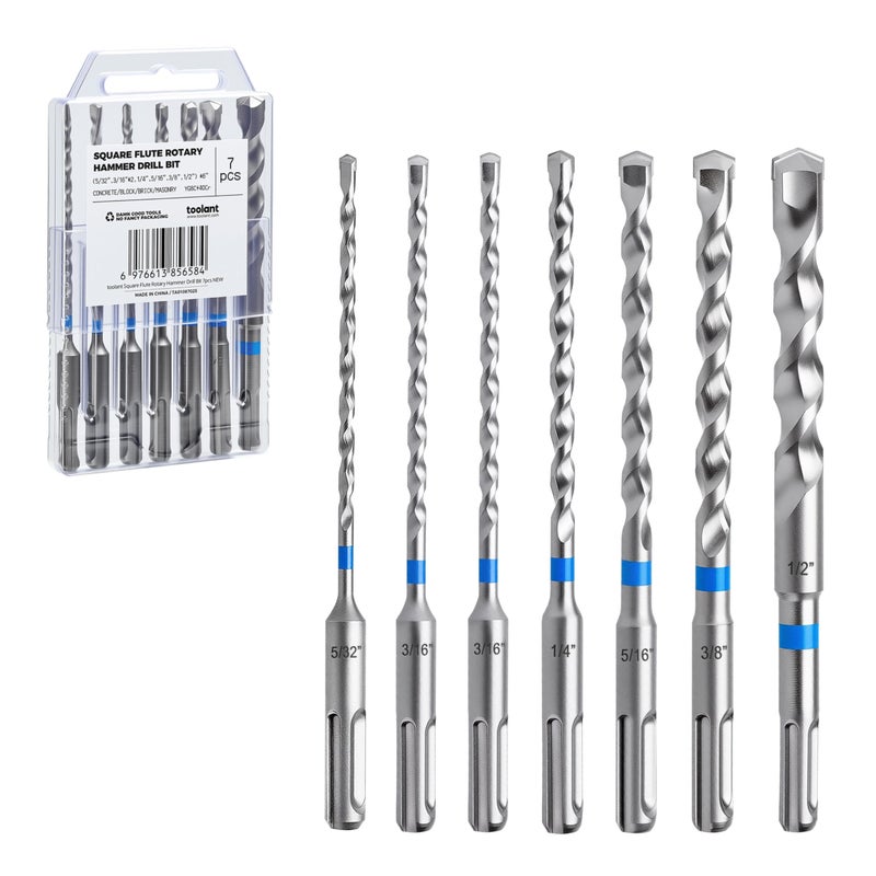 toolant Masonry Drill Bit,SDS Plus Rotary Hammer Drill Bits Set Assorted Set 7pcs(5/32"-1/2") 6inch,Carbide Tipped 2-Cutter for Concrete,Masonry and Brick - Image 1