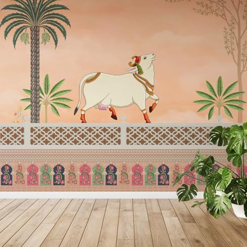 PAPER PLANE DESIGN Spiritual and Ethnic Pichwai Wall Mural Wallpaper. Full Wall Coverage. (Ds-01) (6 X 8 FEET, Canvas Texture - SELF Adhesive) - Image 1