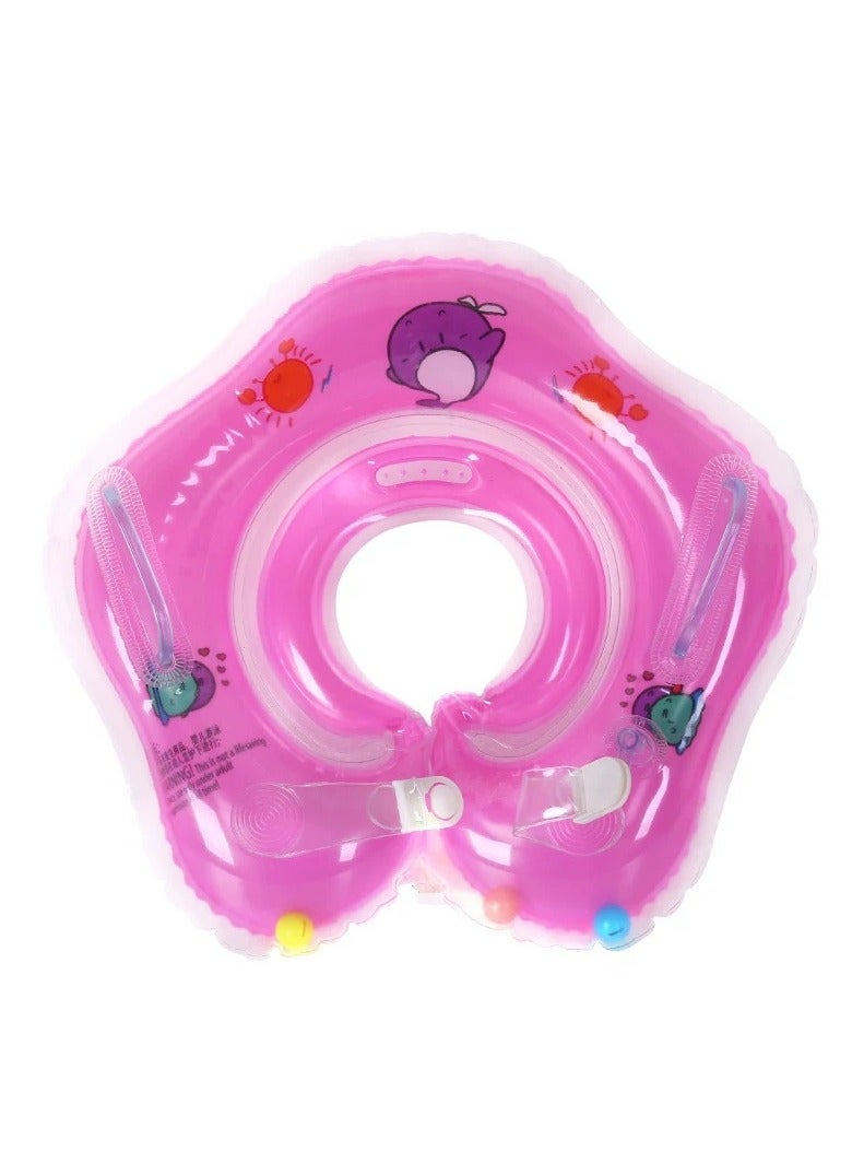 حلقة السباحة القابلة للنفخ من Pink Baby ، مناسبة لحوض الاستحمام ، عوامة سباحة للأطفال من 0 إلى 18 شهرا من مادة النسيج الناعمة الصديقة للبشرة عوامة السباحة للأطفال - Image 1