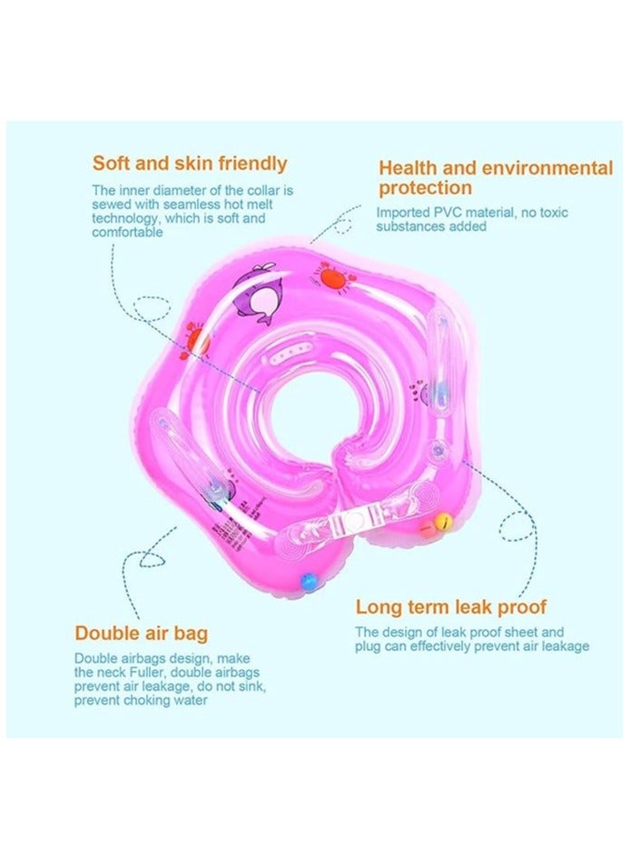 حلقة السباحة القابلة للنفخ من Pink Baby ، مناسبة لحوض الاستحمام ، عوامة سباحة للأطفال من 0 إلى 18 شهرا من مادة النسيج الناعمة الصديقة للبشرة عوامة السباحة للأطفال - Image 3