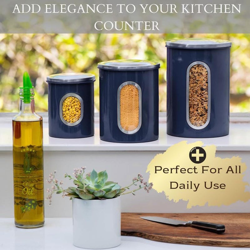 Mixpresso 3-Piece Blue Canisters Sets For The Kitchen, Airtight Canister Set With See Through Window, Storage Jars for Coffee Container, Tea Organizer & Sugar Canister, Blue Kitchen Canisters - Image 5
