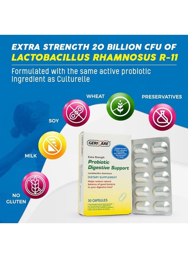 GeriCare - Probiotic Digestive Support ; Extra Strength 20 Billion Cfu Lactobacillus Rhamnosus R11 Daily Probiotic ; Keeps Your Digestive System Balanced ; 30 Capsules - Image 1