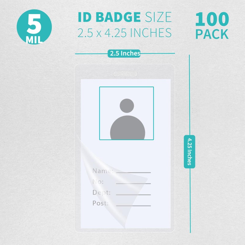Binditek 100 Pack 5mil Thermal Laminating Pouches, 2.5 x 4.25 Inches Laminating Sheets with Hole, ID Badge Without Clip, Ultra Clear, HeatSeal, Glossy, for Students and Coworkers - Image 2