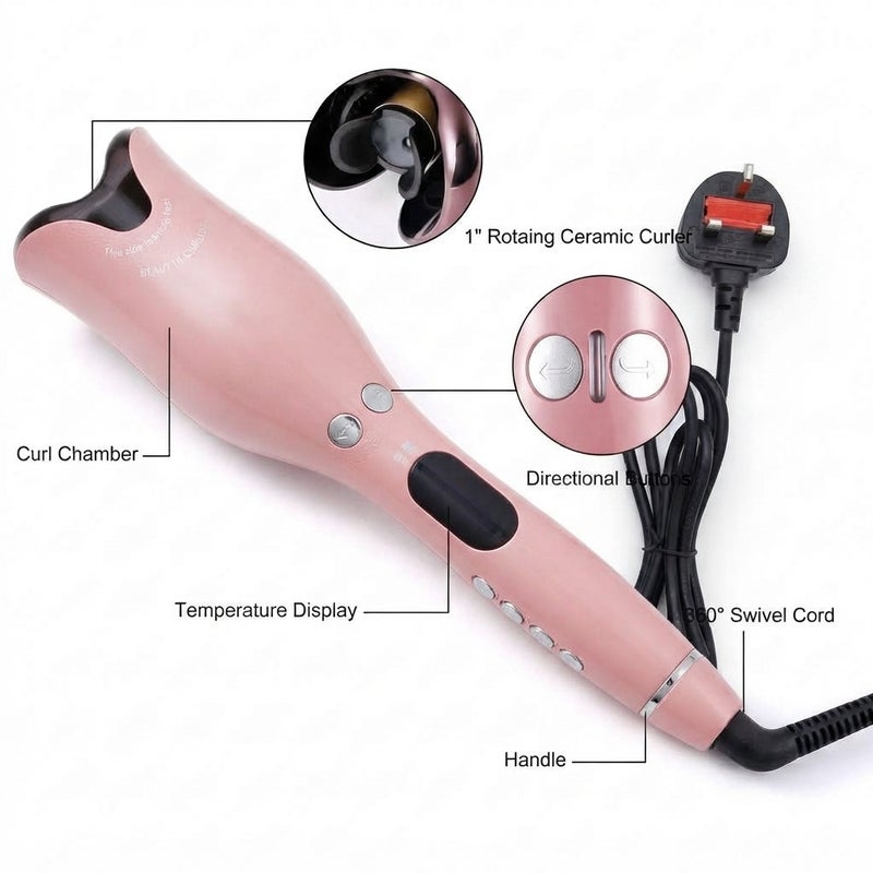 BoSidin Professional Automatic Hair Curler | Ceramic Rotating Curling Iron with Temperature Control, Digital Display & Auto Spin Chamber - Pink - Image 3