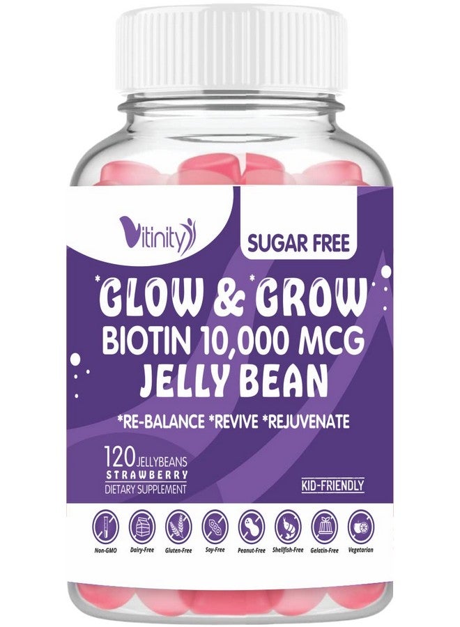 VITINITY Biotin 10000 Mcg Extra Strength Vegetarian (Vitamin B) Sugar-Free Supplement-Supports Healthier Hair & Skin - Women & Men 120 Veggie Sugar-Free Jelly Beans (30 Day Supply) - Image 1