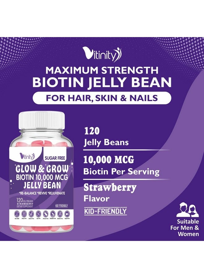 VITINITY Biotin 10000 Mcg Extra Strength Vegetarian (Vitamin B) Sugar-Free Supplement-Supports Healthier Hair & Skin - Women & Men 120 Veggie Sugar-Free Jelly Beans (30 Day Supply) - Image 3