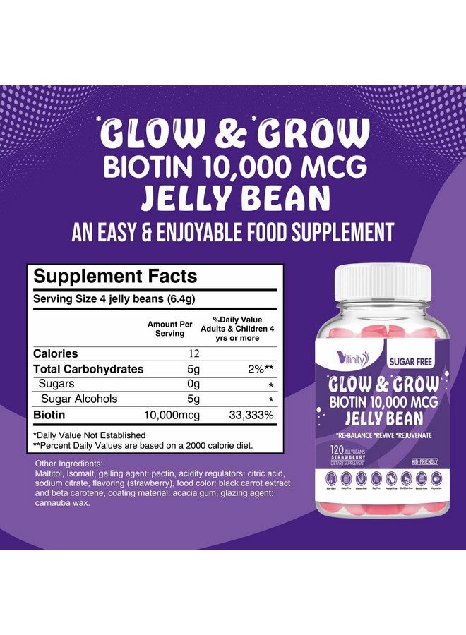 VITINITY Biotin 10000 Mcg Extra Strength Vegetarian (Vitamin B) Sugar-Free Supplement-Supports Healthier Hair & Skin - Women & Men 120 Veggie Sugar-Free Jelly Beans (30 Day Supply) - Image 2