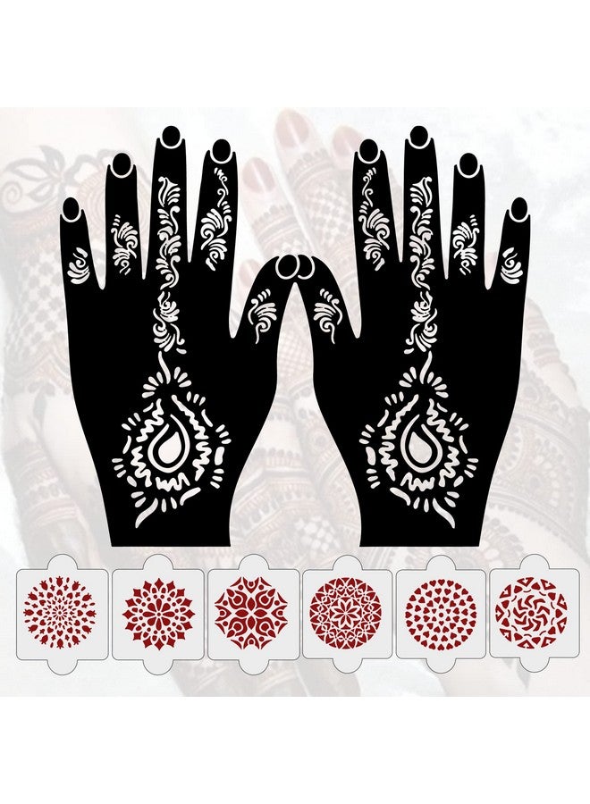 ivana's Pack Of 8 Pcs (2 Pcs Heena Stencil Tatto + 6 Pcs Laser Cut Pvc Reusable Heena Stencils), Heena Mehandi Sticker,Mehandi Stickers For Full Hand For Women, Girls And Kids, Easy To Apply,Ivnh-1009 - Image 1