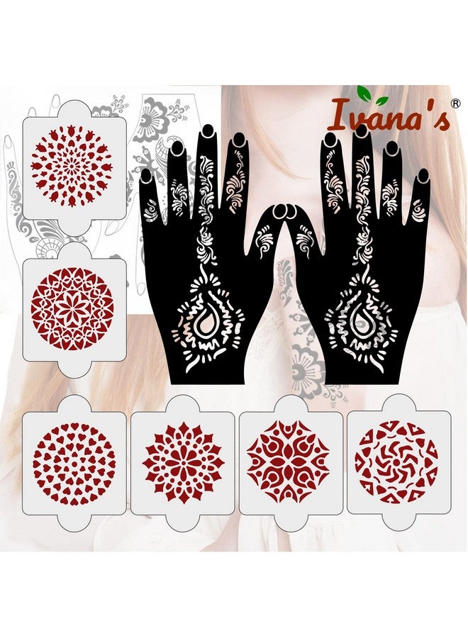 ivana's Pack Of 8 Pcs (2 Pcs Heena Stencil Tatto + 6 Pcs Laser Cut Pvc Reusable Heena Stencils), Heena Mehandi Sticker,Mehandi Stickers For Full Hand For Women, Girls And Kids, Easy To Apply,Ivnh-1009 - Image 5