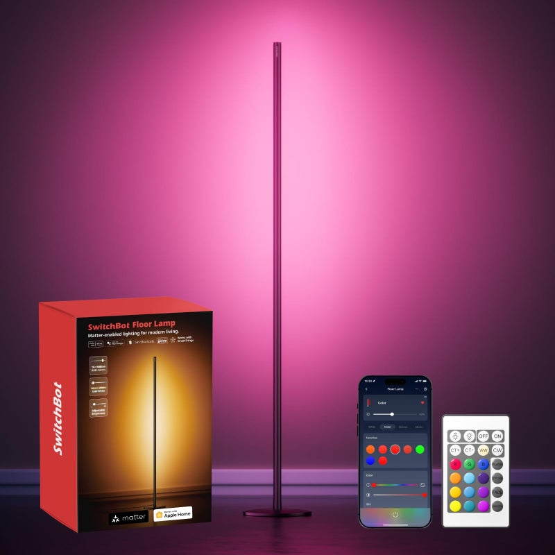 SwitchBot Floor Lamp with Matter, RGB, Warm Cool White, Corner Floor Lamp Compatible with Apple Home, Alexa, Google Home, 1200lm, Music Sync, Scene Modes, 16 Million Colors for Living Room Bedroom - Image 1