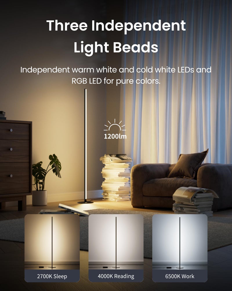 SwitchBot Floor Lamp with Matter, RGB, Warm Cool White, Corner Floor Lamp Compatible with Apple Home, Alexa, Google Home, 1200lm, Music Sync, Scene Modes, 16 Million Colors for Living Room Bedroom - Image 3