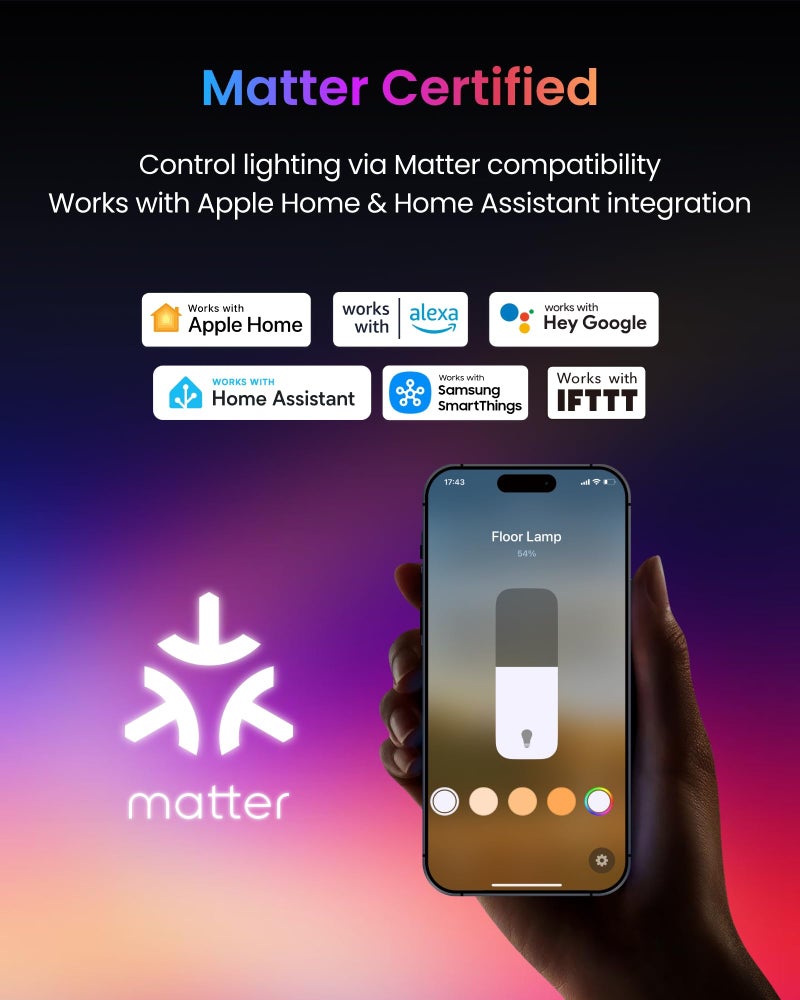 SwitchBot Floor Lamp with Matter, RGB, Warm Cool White, Corner Floor Lamp Compatible with Apple Home, Alexa, Google Home, 1200lm, Music Sync, Scene Modes, 16 Million Colors for Living Room Bedroom - Image 2