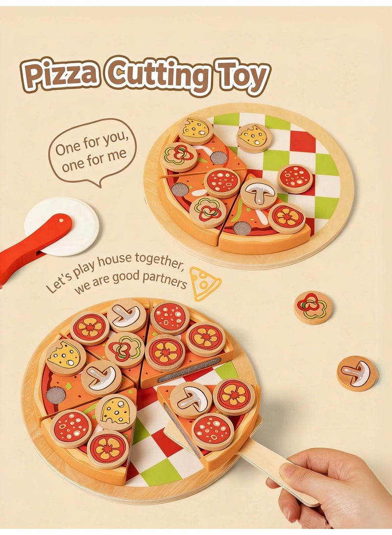 OASIAURA Children's Pretend Play Kitchen Pizza Set - Wooden Cutting Toy for Babies, Gift for Boys & Girls 18+ Months - Image 1