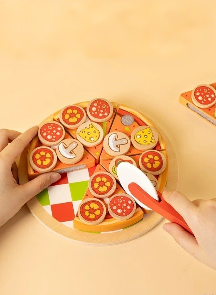 OASIAURA Children's Pretend Play Kitchen Pizza Set - Wooden Cutting Toy for Babies, Gift for Boys & Girls 18+ Months - Image 3