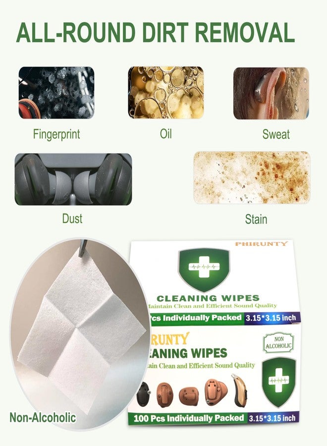 Phirunty 100 Count Hearing Aids Cleaning Wipes Individually Packaged, Hearing Aid Audio Wipe Cleaning Tool Kit Supplies Hearing Aid Accessories, Suitable for All Hearing Aid Brand and Hearing Aid Type - Image 3