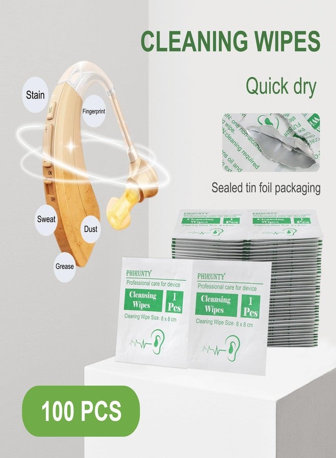 Phirunty 100 Count Hearing Aids Cleaning Wipes Individually Packaged, Hearing Aid Audio Wipe Cleaning Tool Kit Supplies Hearing Aid Accessories, Suitable for All Hearing Aid Brand and Hearing Aid Type - Image 2