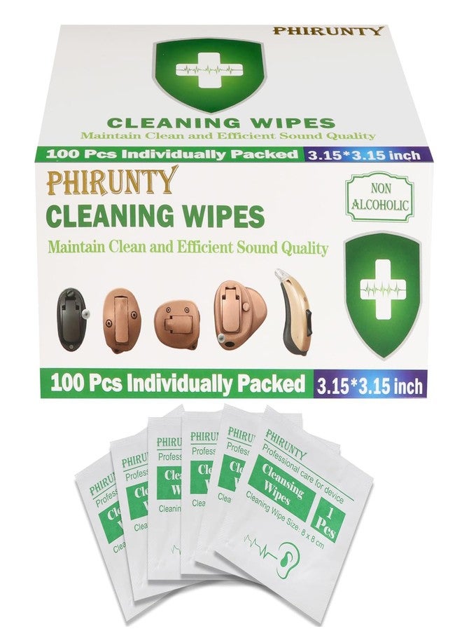 Phirunty 100 Count Hearing Aids Cleaning Wipes Individually Packaged, Hearing Aid Audio Wipe Cleaning Tool Kit Supplies Hearing Aid Accessories, Suitable for All Hearing Aid Brand and Hearing Aid Type - Image 1