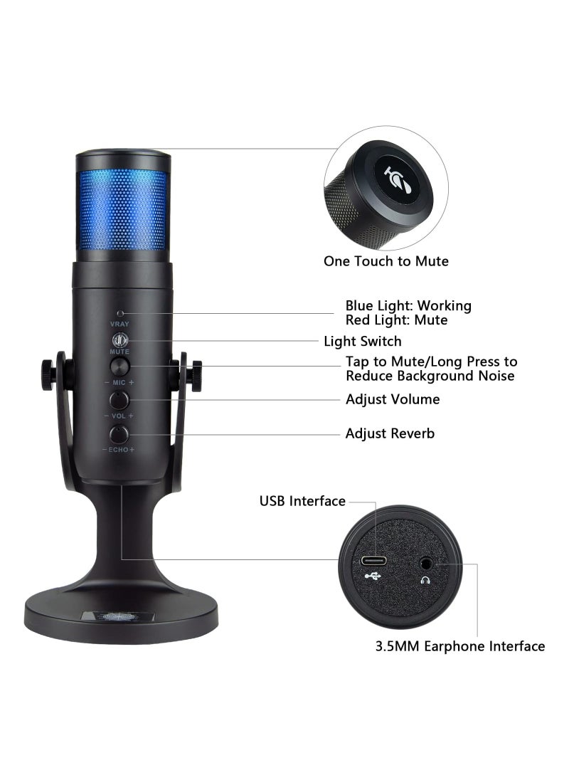 Generic - RGB USB Gaming/Podcasts Computer/Laptop Microphone, Condenser Desktop Singing PC Mic, Dynamic Heart-Shaped Directional Mics for Voice/PS4/PS5/Mac/YouTube/Twitch/Discord/Streaming/Live/Media/Recording - Image 1