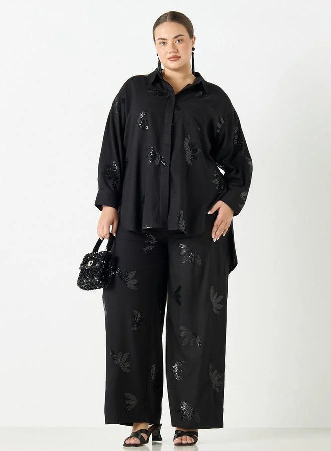 Ulla Popken Plus Size Ulla Popken Regular Fit Embellished High-Low Shirt