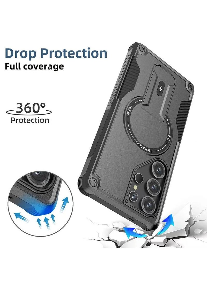 ايكارلوس حافظة هاتف سامسونج جالكسي S24 الترا مع حامل متوافق مع ماج سيف ذات طبقتين ومضادة للسقوط باللون الأسود - Image 2