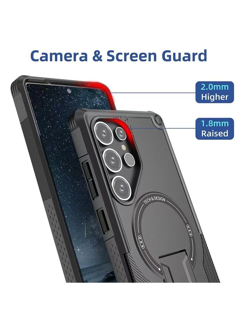ايكارلوس حافظة هاتف سامسونج جالكسي S24 الترا مع حامل متوافق مع ماج سيف ذات طبقتين ومضادة للسقوط باللون الأسود - Image 3