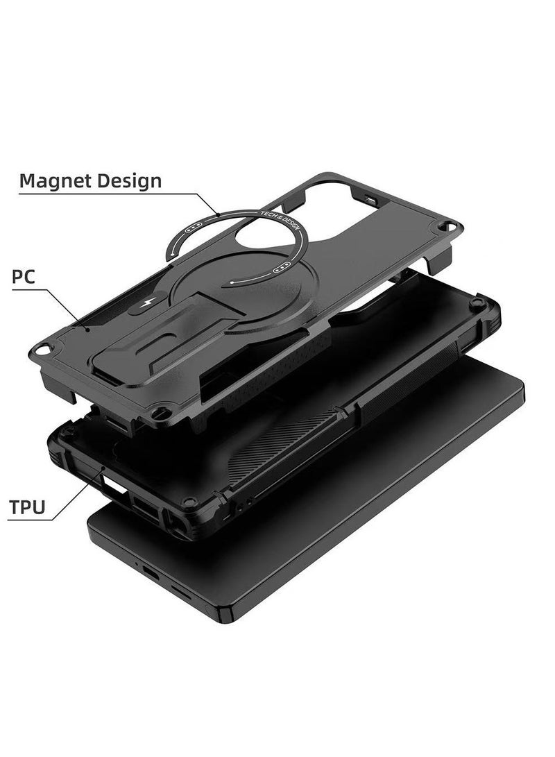 ايكارلوس حافظة هاتف سامسونج جالكسي S24 الترا مع حامل متوافق مع ماج سيف ذات طبقتين ومضادة للسقوط باللون الأسود - Image 4