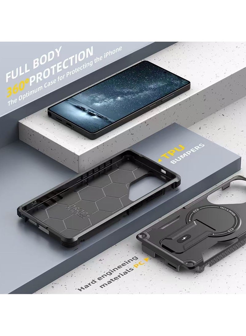 ايكارلوس حافظة هاتف سامسونج جالكسي S24 الترا مع حامل متوافق مع ماج سيف ذات طبقتين ومضادة للسقوط باللون الأسود - Image 5