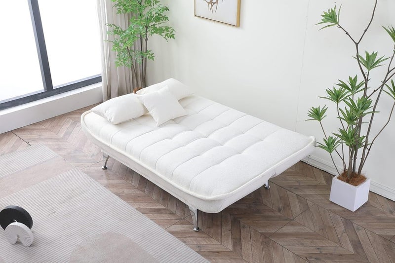 Harmony Home Premium Fabric Sofa  Bed with 3 Soft Cushions – Modern Convertible Sleeper Couch with Metal Legs, Space-Saving 3-Seater Sofa for Living Room, Bedroom & Guest Room-White - Image 4