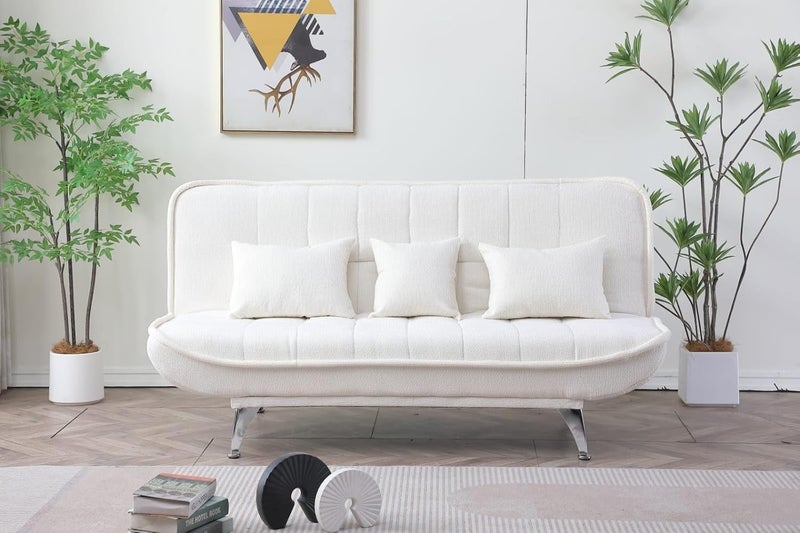 Harmony Home Premium Fabric Sofa  Bed with 3 Soft Cushions – Modern Convertible Sleeper Couch with Metal Legs, Space-Saving 3-Seater Sofa for Living Room, Bedroom & Guest Room-White - Image 5